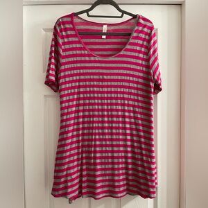 Lularoe Pink and Gray Striped Perfect Tee Scoop Neck